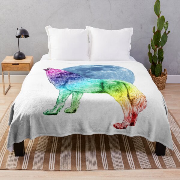 Item preview, Howling wolf, moon background - rainbow colorized version 2 designed and sold by SylvieG18.