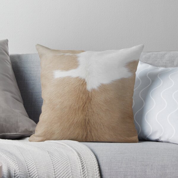 Caramel Brown and White Cow Print Throw Pillow