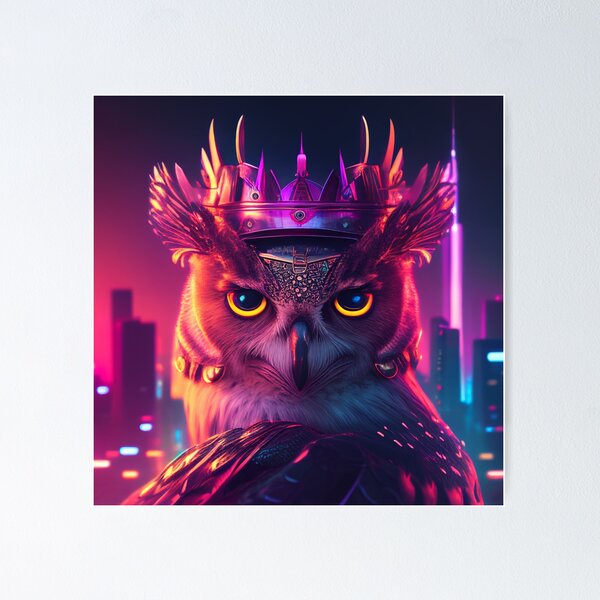 Artikelvorschau, Synthwave Owl King entworfen und verkauft von Owl Queen Art.