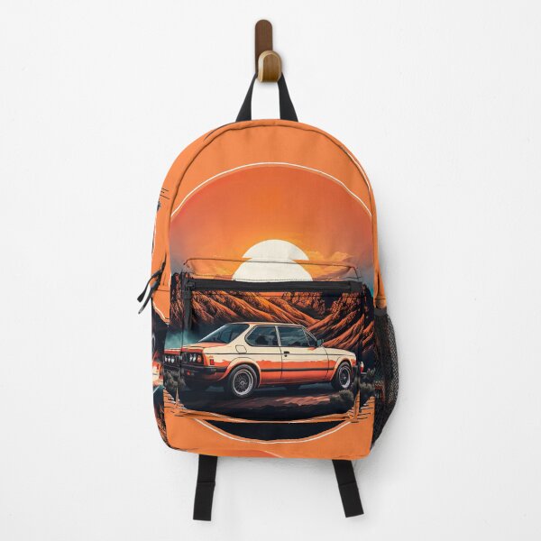 Item preview, Vintage 70s retro classic car in mountain roads during sunset and sunrise designed and sold by UmagineArts.