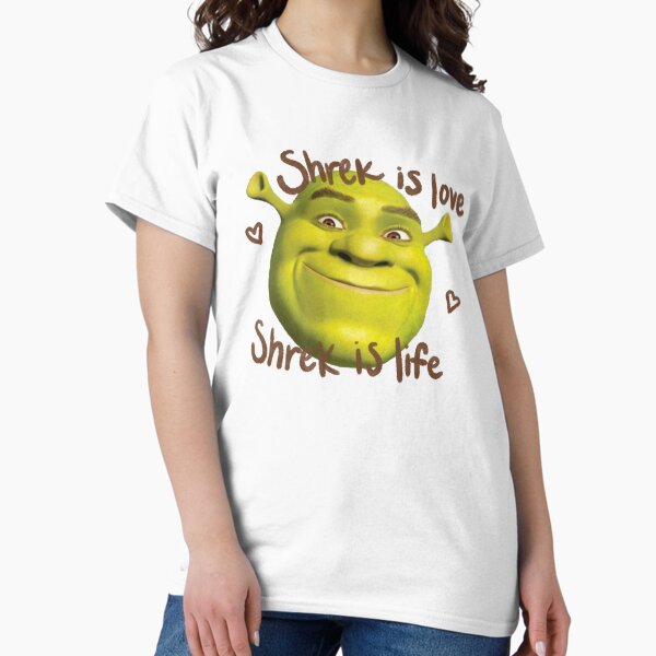Vista previa del artículo con la obra «Shrek es amor Shrek es vida», diseñado y vendido por shreksavvy.