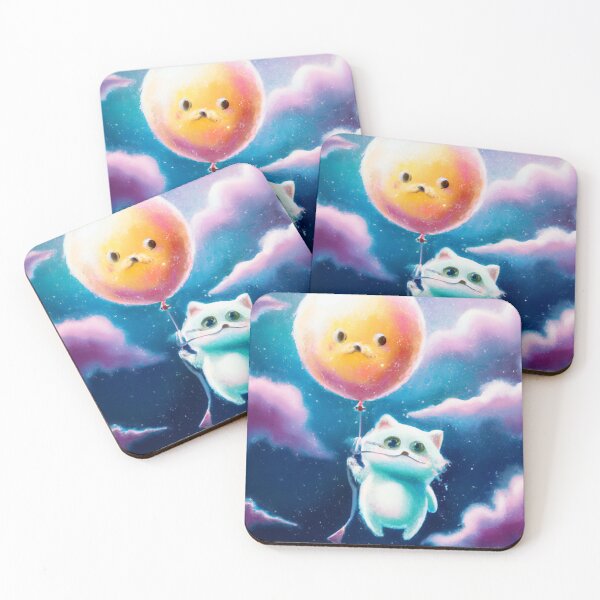 Item preview, Cute Cat with Cat Balloon Floating in Space designed and sold by thedigitomato.