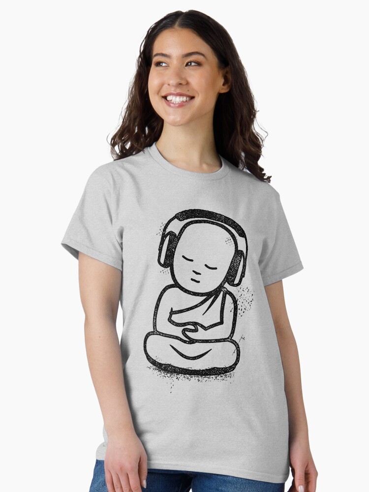 Thumbnail 2 of 7, Classic T-Shirt, Buddha Headphones - Buddhist Monk DJ designed and sold by propellerhead.