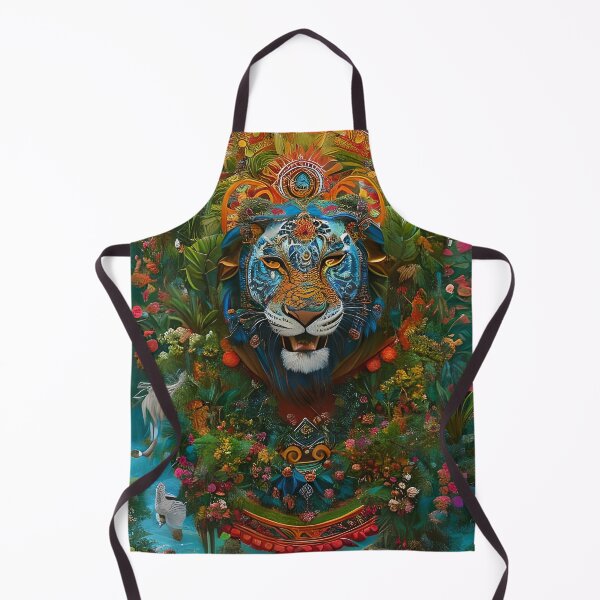 Item preview, Colorful Lion with flowers surrealist impressionist style Chambala paradise designed and sold by Ataraxia Apparel.