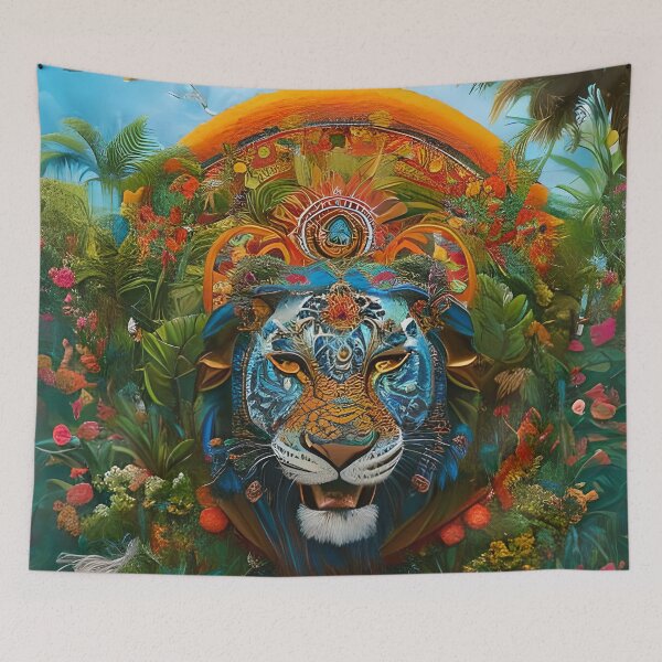 Item preview, Colorful Lion with flowers surrealist impressionist style Chambala paradise  designed and sold by Ataraxia  Apparel.
