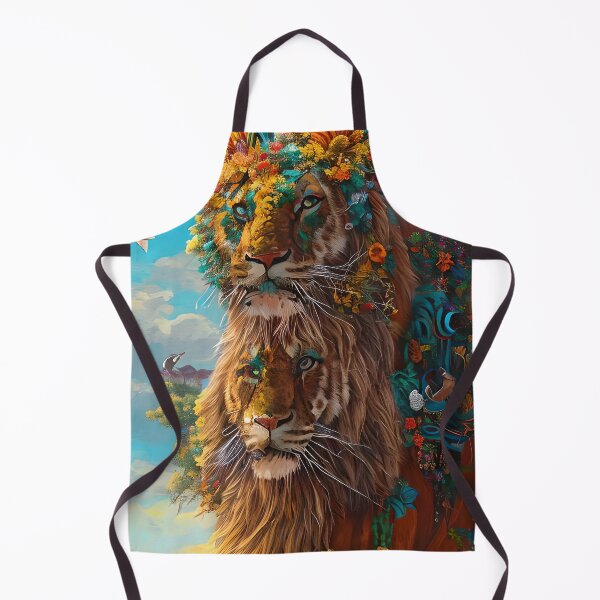 Item preview, Colorful Lion with flowers surrealist impressionist style Chambala paradise designed and sold by Ataraxia Apparel.