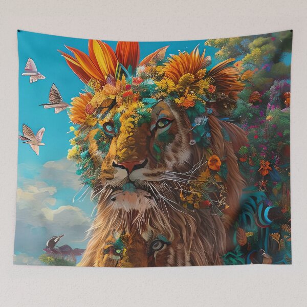 Item preview, Colorful Lion with flowers surrealist impressionist style Chambala paradise  designed and sold by Ataraxia  Apparel.
