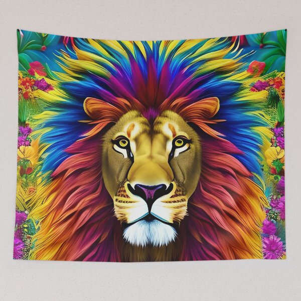 Item preview, Colorful Lion with flowers surrealist impressionist style Chambala paradise  designed and sold by Ataraxia  Apparel.