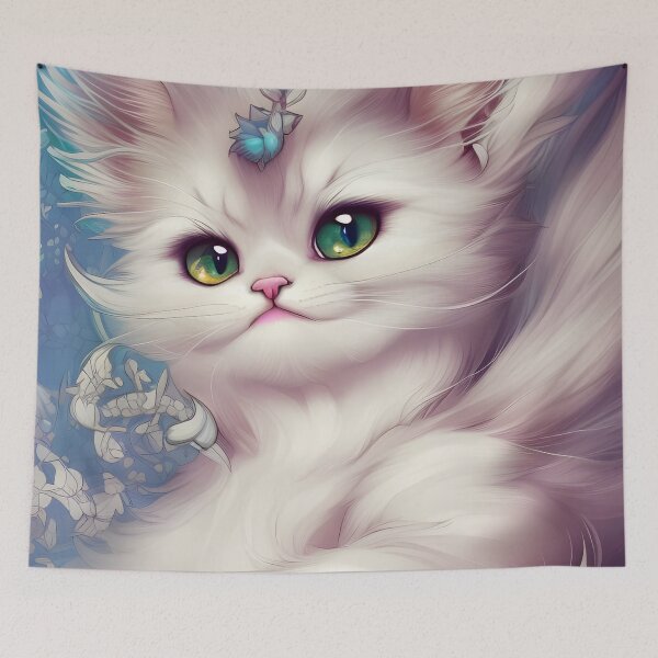 Item preview, Cute White Kitten Beautiful Eyes | White cat with gren and yellow eyes | Digital art Sticker designed and sold by withdiamonds.