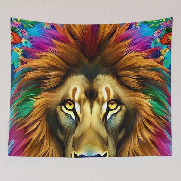 Item preview, Colorful Lion with flowers surrealist impressionist style Chambala paradise  designed and sold by Ataraxia  Apparel.