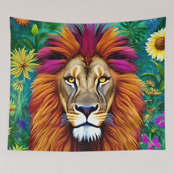 Item preview, Colorful Lion with flowers surrealist impressionist style Chambala paradise  designed and sold by Ataraxia  Apparel.