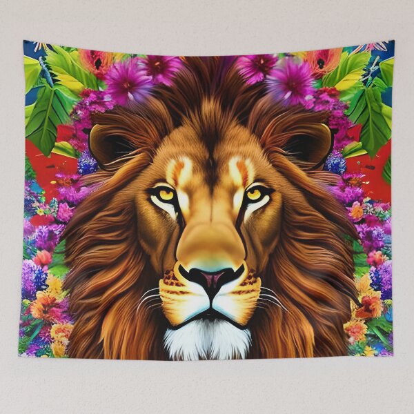 Item preview, Colorful Lion with flowers surrealist impressionist style Chambala paradise  designed and sold by Ataraxia  Apparel.