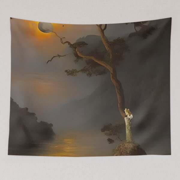Item preview, Surreal Tranquil Dark Landscape Lonely with Waters and a Tree by the Mountains  designed and sold by Ataraxia  Apparel.