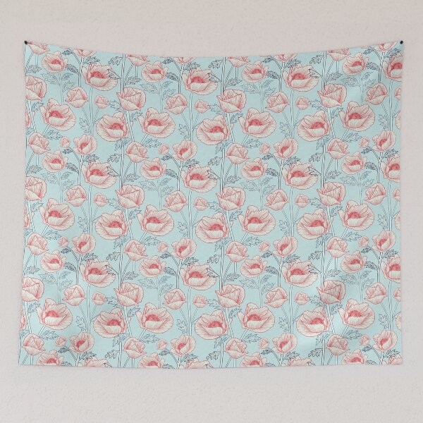 Item preview, Red and Blue Poppy Flower Pattern designed and sold by BluebellPainter.
