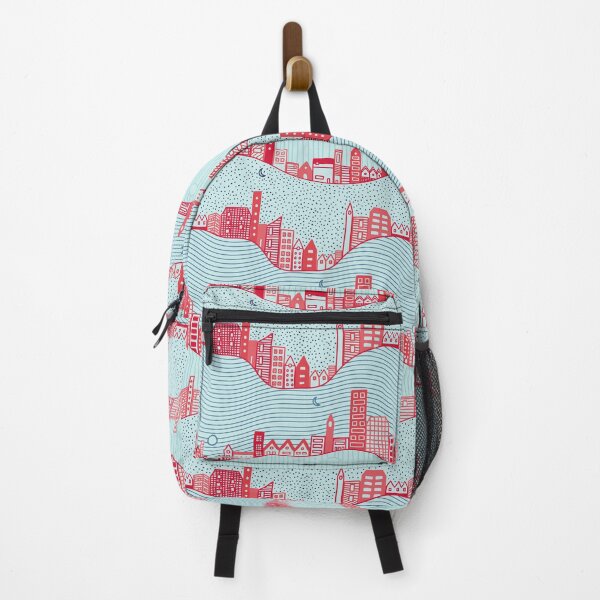 Item preview, Red and Blue Cityscape Line Art Pattern designed and sold by BluebellPainter.