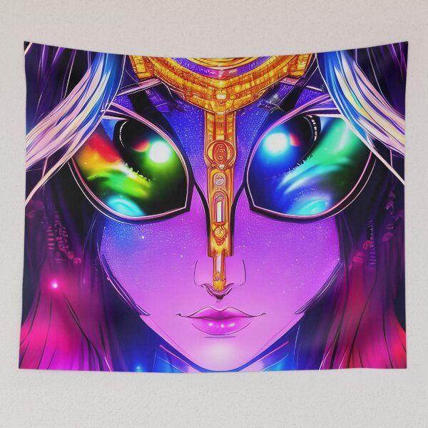 Item preview, Alien Anime Girl from the Future in Laser Hologram Style - Rainbow Colors designed and sold by Dalive.