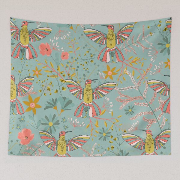 Item preview, Garden of hummingbirds teal designed and sold by cesartorresart.