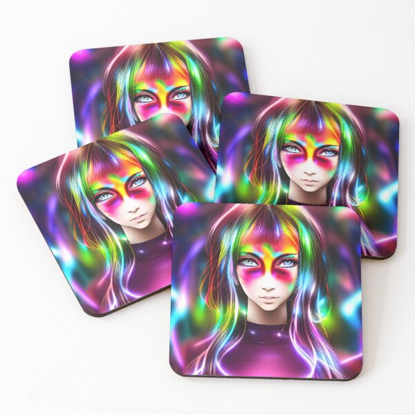 Item preview, Beautiful girl with bangs hologram laser style - rainbow colors designed and sold by Dalive.