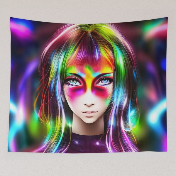 Item preview, Beautiful girl with bangs hologram laser style - rainbow colors designed and sold by Dalive.