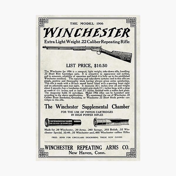 Vintage 1906 Winchester Rifle Advertising Art Photographic Print