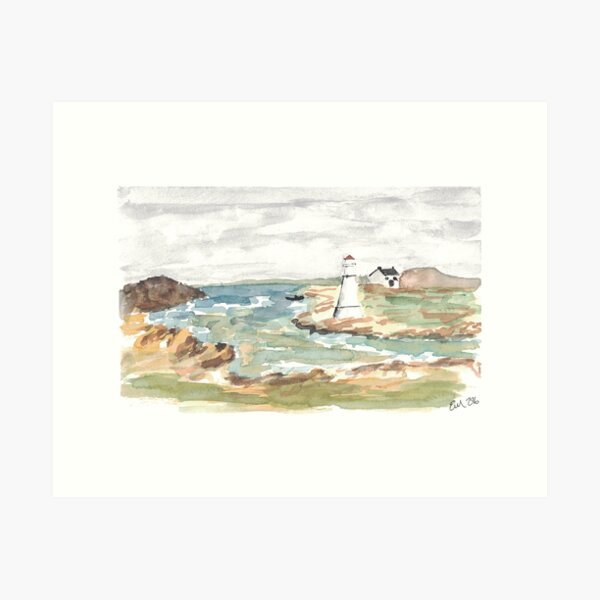 Item preview, Maritime Lighthouse Seascape Watercolor designed and sold by EmililyArt.