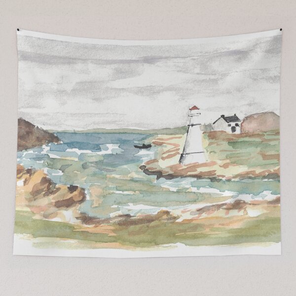 Item preview, Maritime Lighthouse Seascape Watercolor designed and sold by EmililyArt.