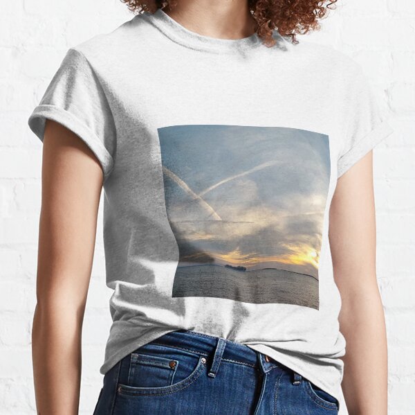 View of the Sea Bay with a Ship just before Sunset Classic T-Shirt
