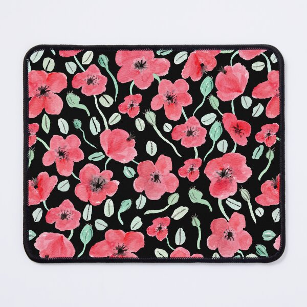 Item preview, Red Poppy Floral Black background designed and sold by Lozzie Eliza Designs.