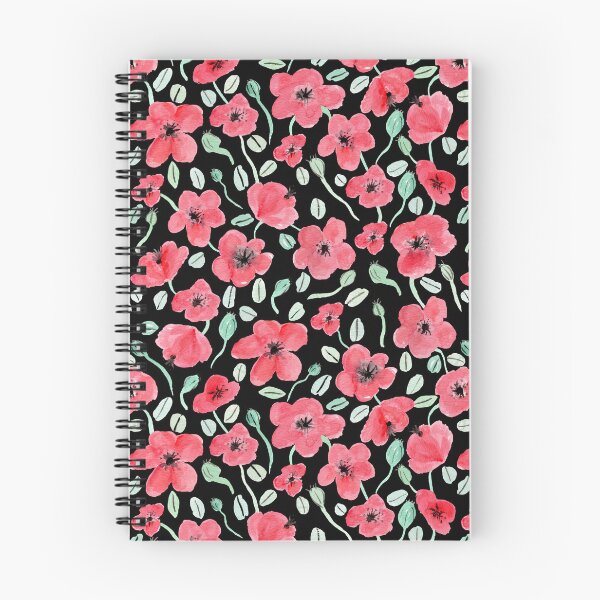 Item preview, Red Poppy Floral Black background designed and sold by Lozzie Eliza Designs.