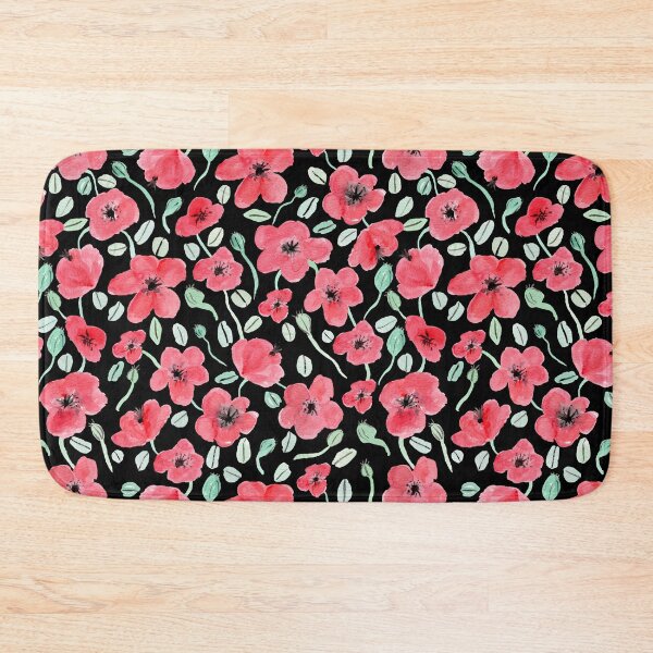 Item preview, Red Poppy Floral Black background designed and sold by Lozzie Eliza Designs.