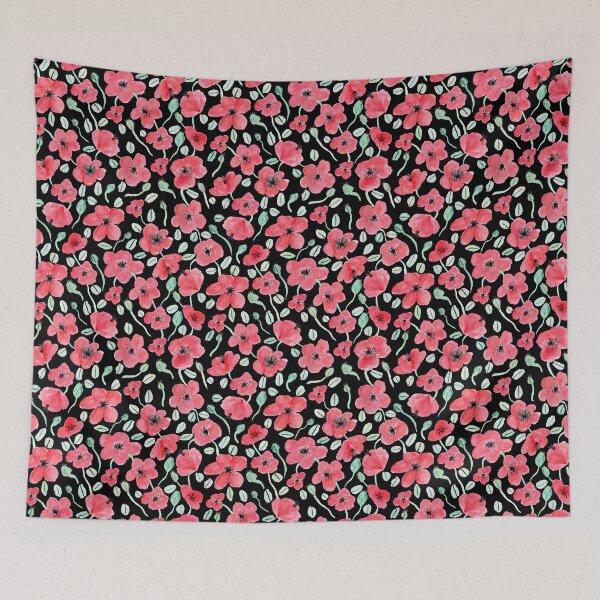 Item preview, Red Poppy Floral Black background designed and sold by Lozzie Eliza Designs.
