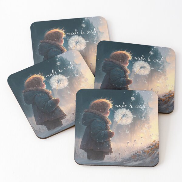 Item preview, Make a wish boy 2 - blowing dandelion snowy icy fantasy scene designed and sold by EmeraldeaArt.
