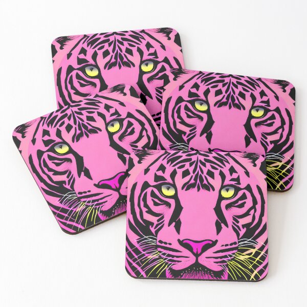 Item preview, Vibrant Pink Panther: A Retrowave Inspired Linocut Portrait designed and sold by GallypantsArt.