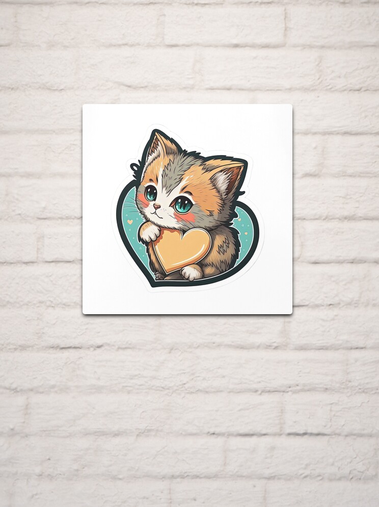 Cutest Cat Holding Heart Adorable Kitten For Cat Lovers Metal
