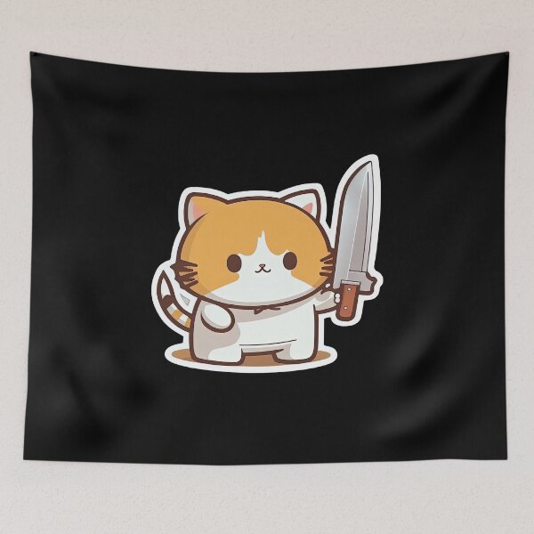 Item preview, Cute Cat Holding Knife Murder Kitty Anime Crime Kitten designed and sold by AnimalArtPhotos.