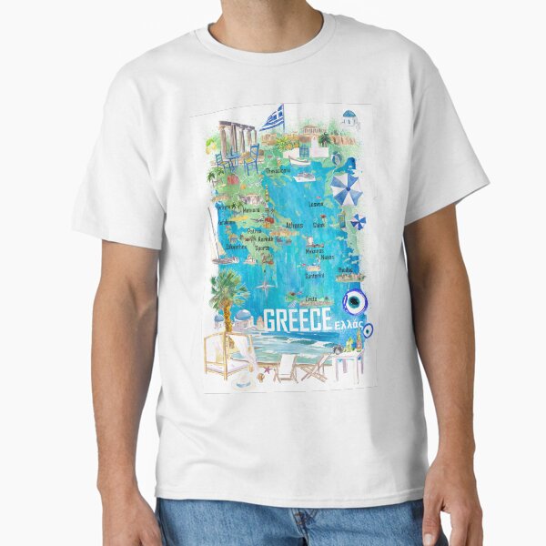 Item preview, Greece Illustrated Travel Map in Mediterranean Aegean Adriatic Seas with Roads and Tourist Highlights designed and sold by artshop77.