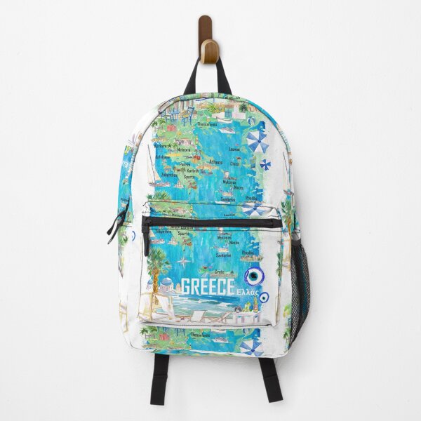 Item preview, Greece Illustrated Travel Map in Mediterranean Aegean Adriatic Seas with Roads and Tourist Highlights designed and sold by artshop77.