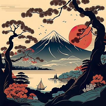 Japanese Landscape - Inspiration From Ukiyo-e And Katsushika Hokusai | Art  Board Print