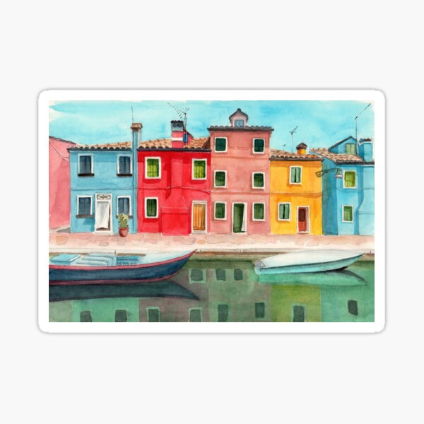 Item preview, Watercolor Burano quarter in Venice designed and sold by MaryWatercolor.