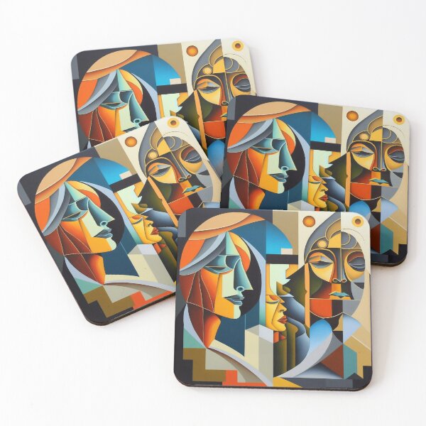 Item preview, Futuric faces graphics with cubist, surreal design  designed and sold by Gaviani Design Studio.