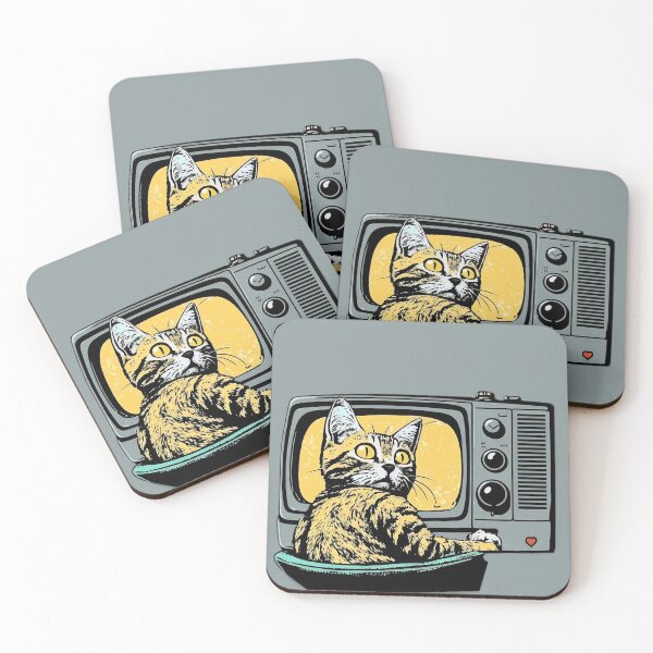 Item preview, Catflix 6 cutout version, cartoon, surprised cat is in front of the television  designed and sold by EmeraldeaArt.