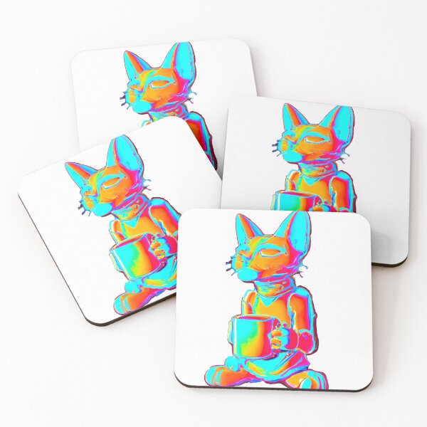 Item preview, Gato sosteniendo una taza de café en colores psicodélicos designed and sold by Monkonthehill.