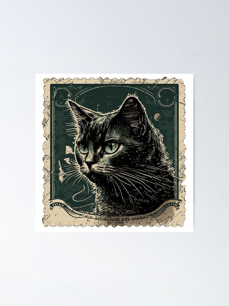 Little Black Cat Stamp Poster for Sale by plernz
