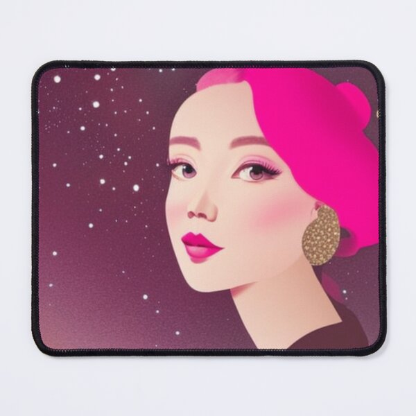 Item preview, Woman with pink hair in front of a pink starry sky designed and sold by Girly-Universe.