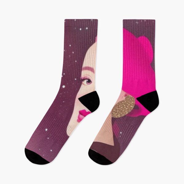 Item preview, Woman with pink hair in front of a pink starry sky designed and sold by Girly-Universe.