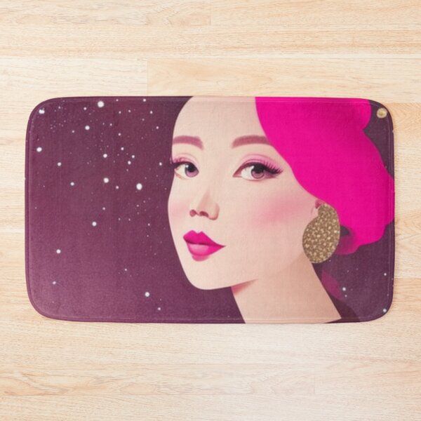 Item preview, Woman with pink hair in front of a pink starry sky designed and sold by Girly-Universe.