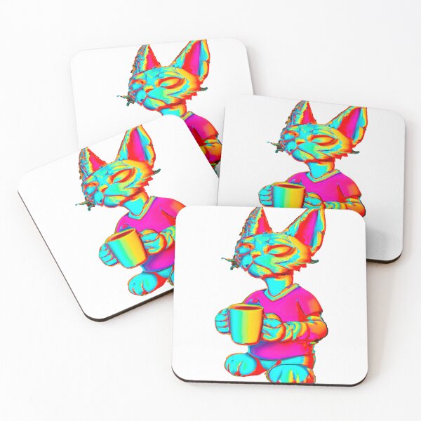Item preview, Gato sosteniendo una taza de café en colores psicodélicos designed and sold by Monkonthehill.