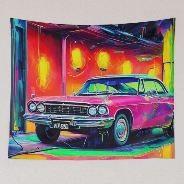 Item preview, A Glowing Reflection in an Old Garage - A Classic Car's Neon Night designed and sold by WBP Mart.