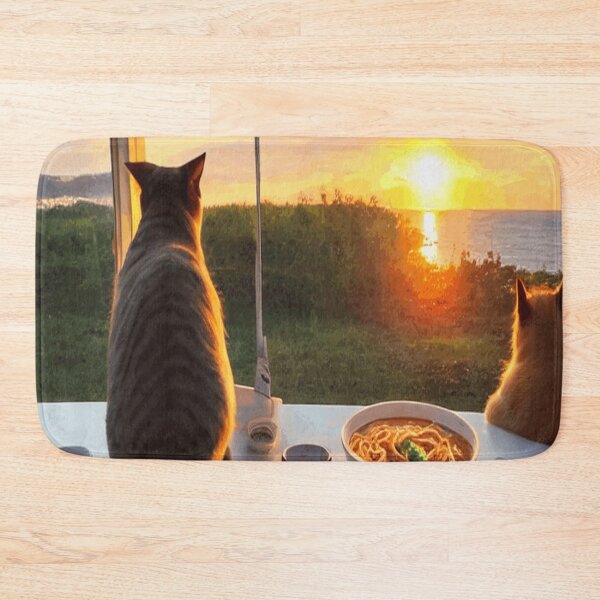 Item preview, Cat Watching Sunset Scene While Eating Spaghetti designed and sold by funnyhalloween.