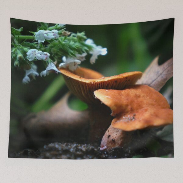 Item preview, Mushrooms and White Catmint Flowers designed and sold by Nalinne Jones.